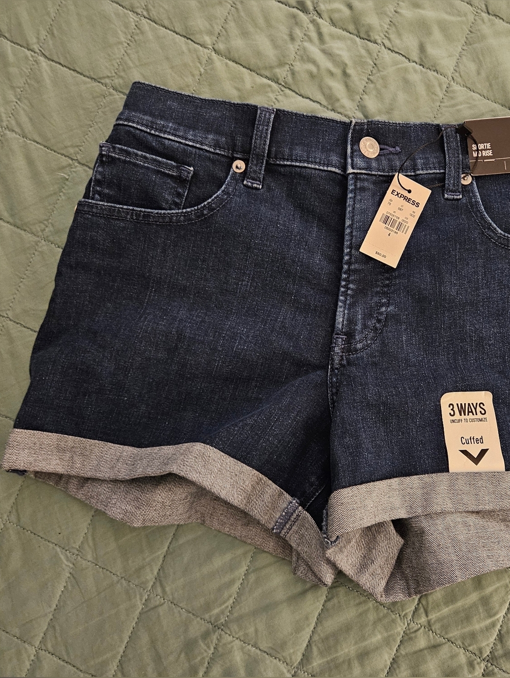 Express Dark Wash Mid Rise Jean Shorts